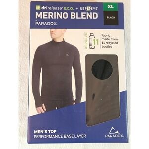 Paradox Men's 1/4 Zip Merino Blend Performance Base Layer Top, Black, Size XL
